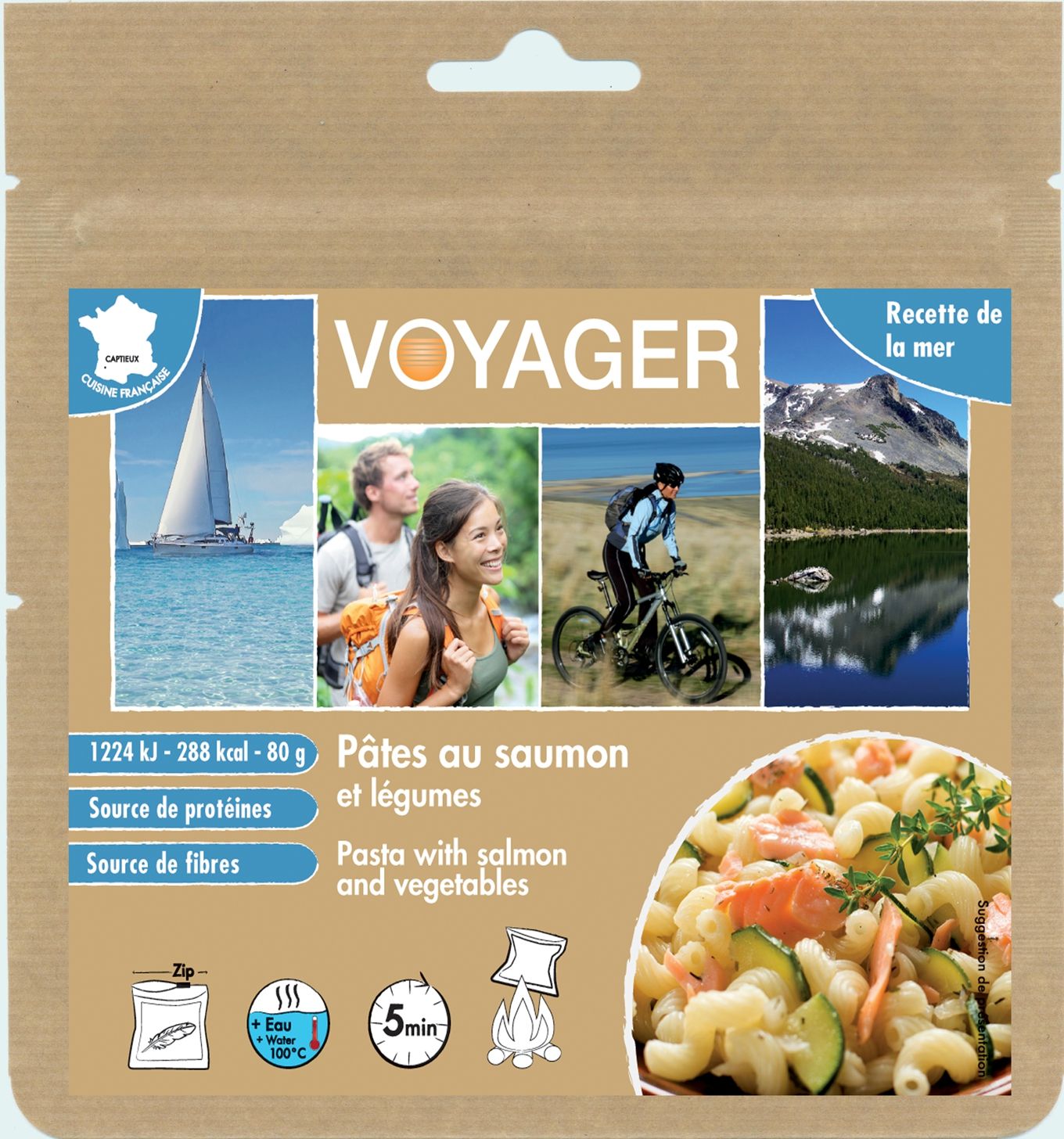 Nudeln mit Lachs und Gemüse 80g + Voyager
