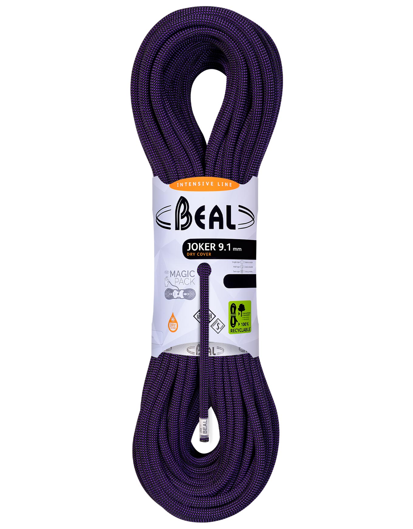 Corde d'escalade 3 normes - Joker 9.1mm Unicore Dry Cover Purple - Taille 50 m - Violet