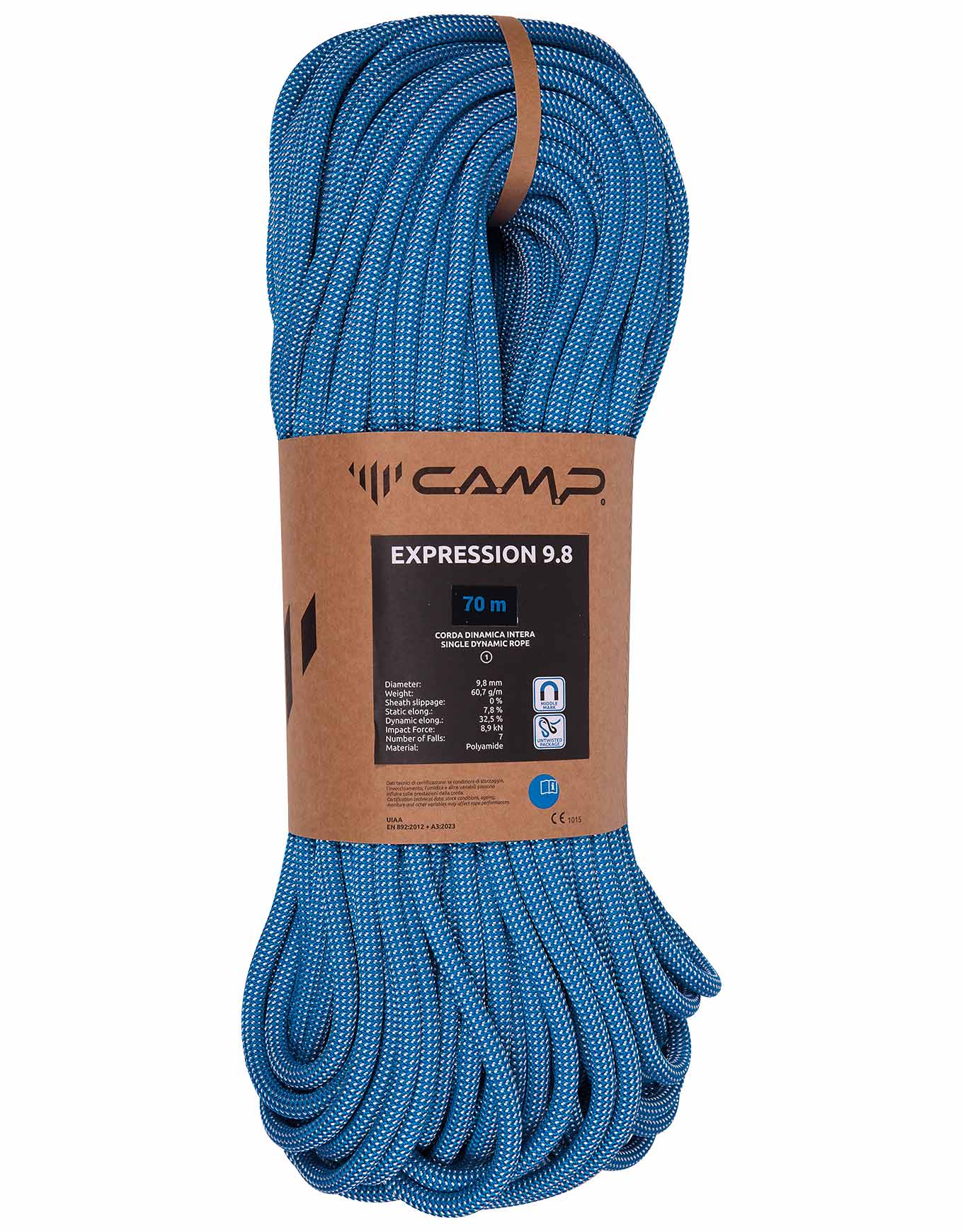 Corde d'escalade et d'alpinisme à simple - Expression 9.8 - Taille 50 m - Bleu