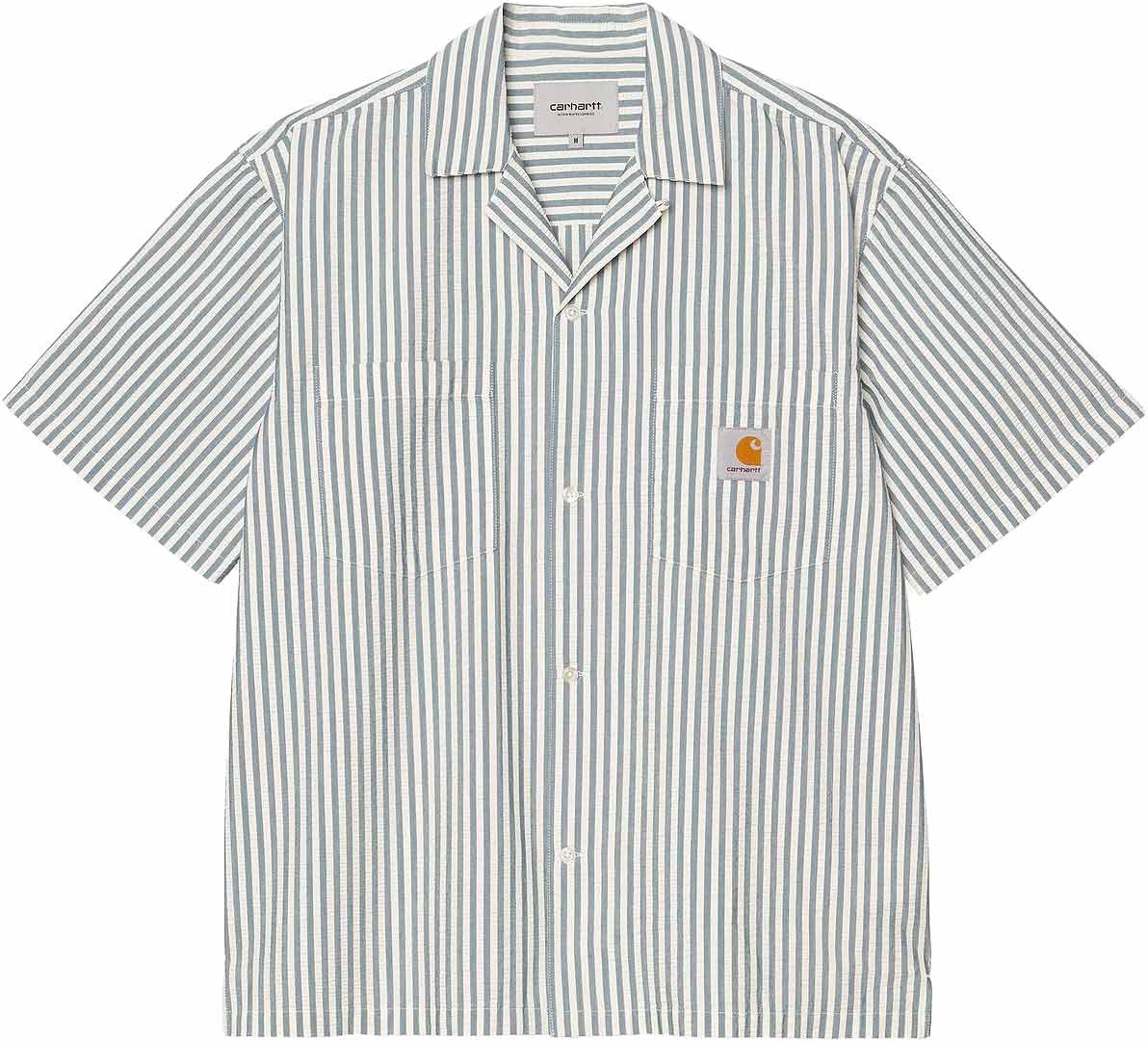 Chemise en coton - S/S Leavel Shirt Leavel Stripe Blue River / Wax en Coton - Taille L - Bleu