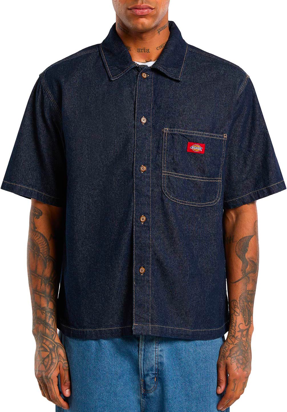 Chemise en jean - Denim Shirt SS Rinsed en Coton - Taille L - Bleu