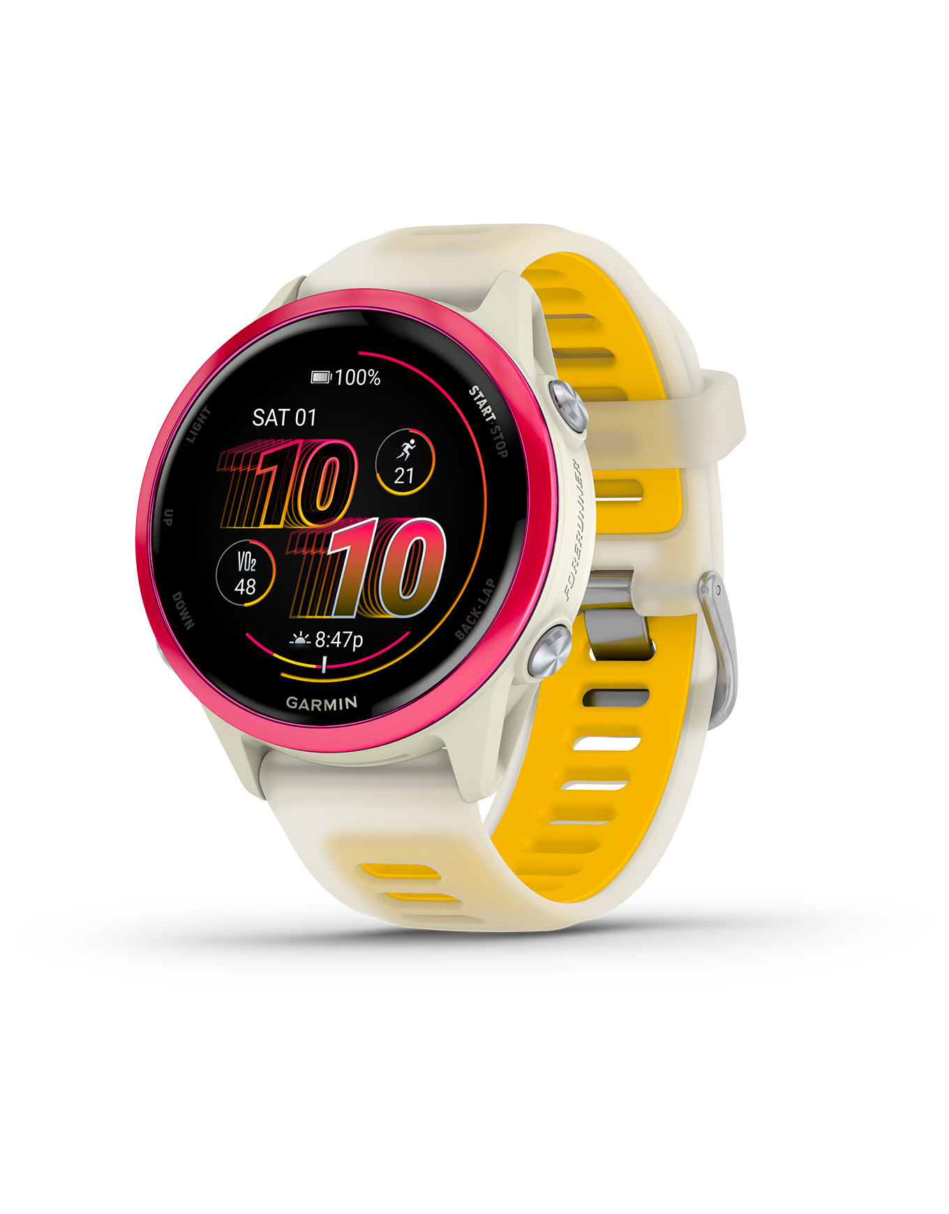 Montre connectée - Forerunner 570 42mm Ivory/Pink/Orange en Titane - Beige