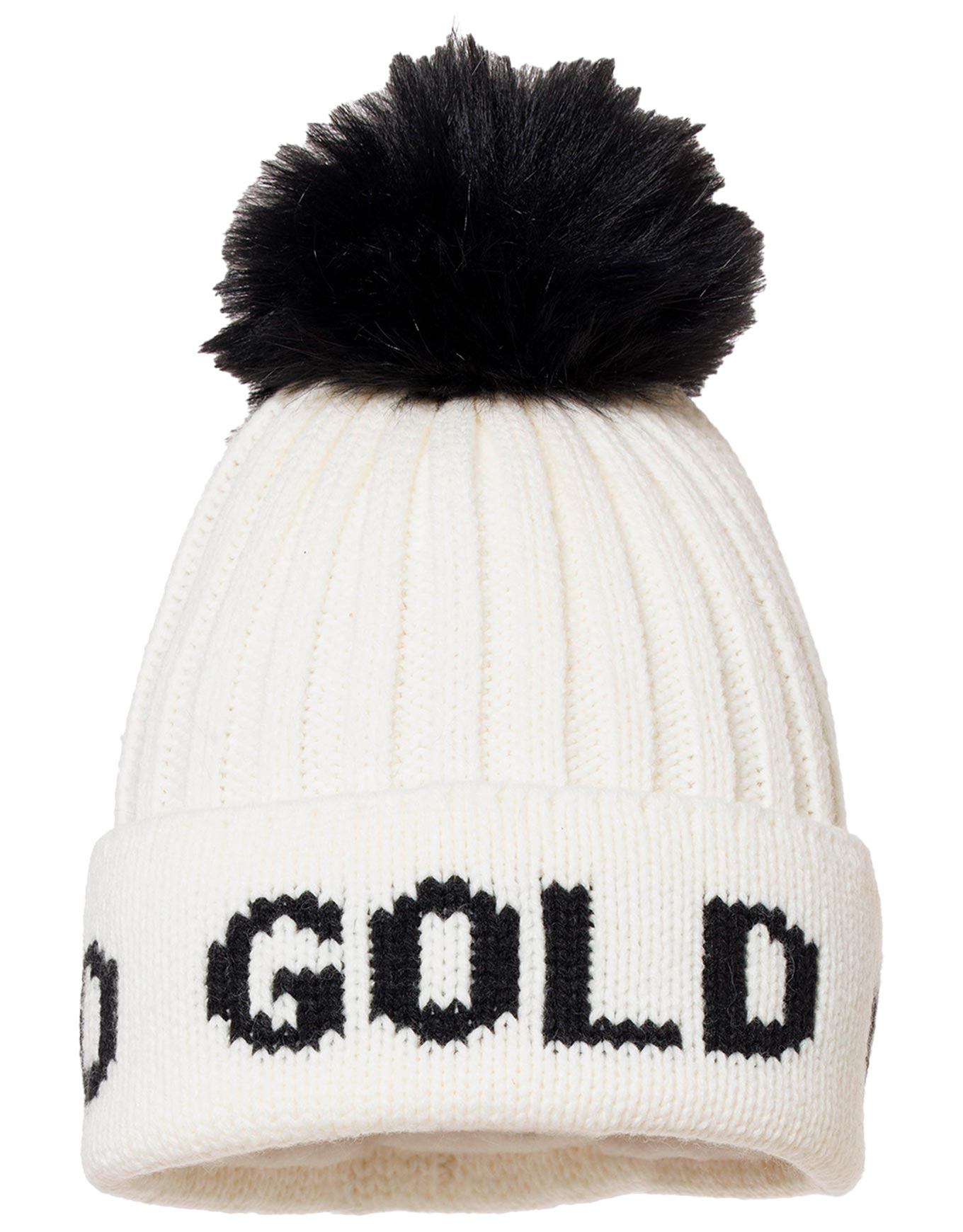 Wollmütze mit Bommel Hodd White/Black für Damen aus Wolle Weiß