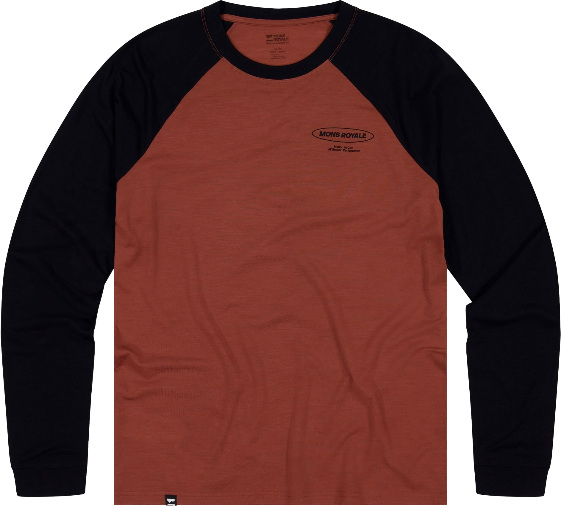 T-shirt en laine de mérinos - Icon Merino Raglan LS M Cinnamon/Black - Taille XL - Marron