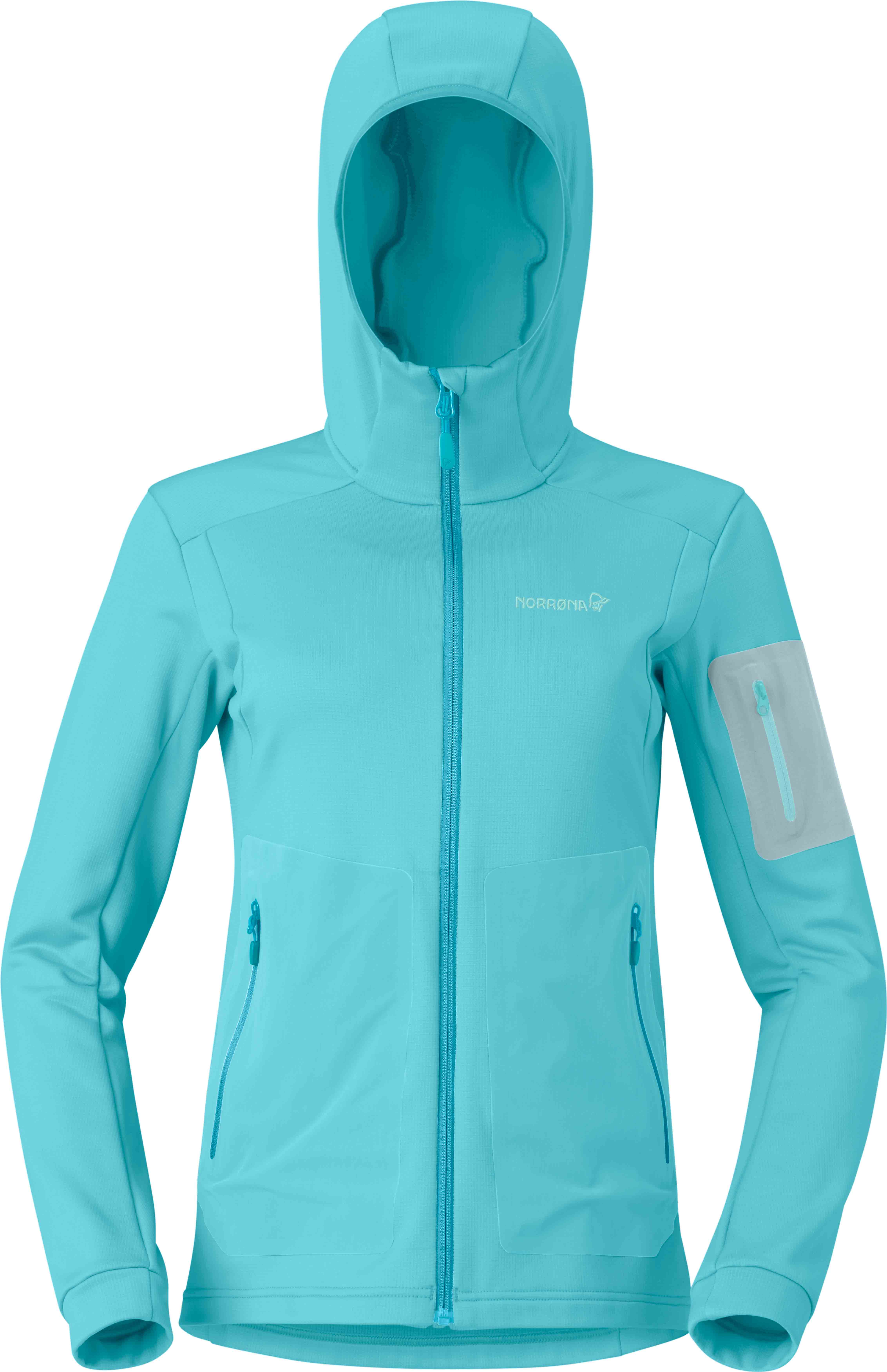 Norrona - Polaire de ski de randonnée stretch et chaude - Falketind Warm2 Stretch Hood W Brittany Blue - Taille S - Bleu