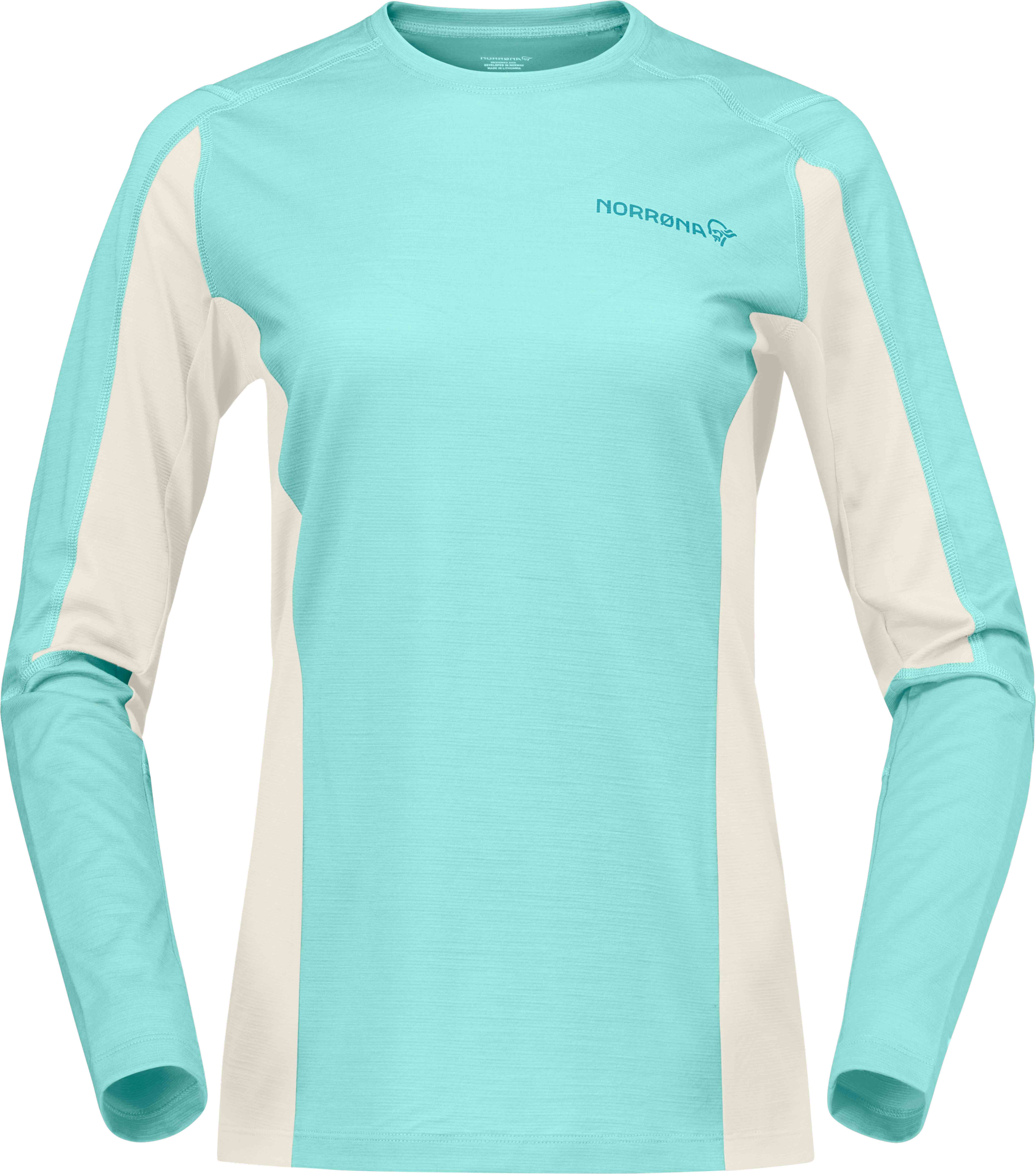 Norrona - T-shirt d'alpinisme en laine de mérinos respirante et à séchage rapide - Falketind Equaliserull Long Sleeve W Aqua Haze Whisper White pou