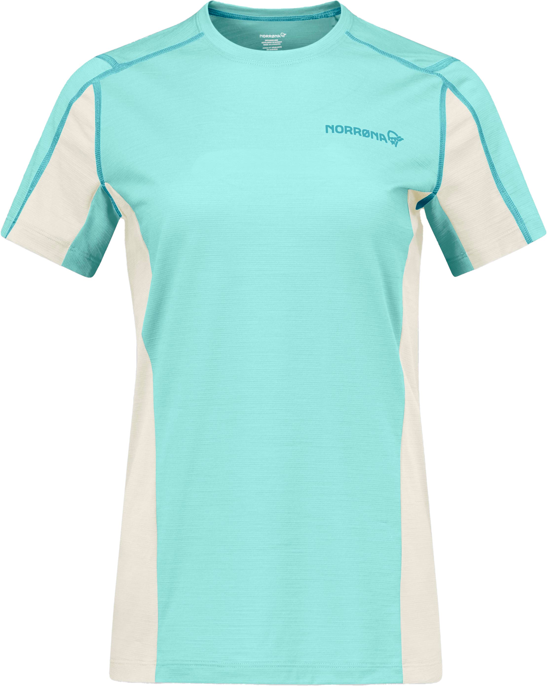 Norrona - T-shirt d'alpinisme en laine de mérinos régulant la température - Falketind Equaliserull T-Shirt W Aqua Haze Whisper White en