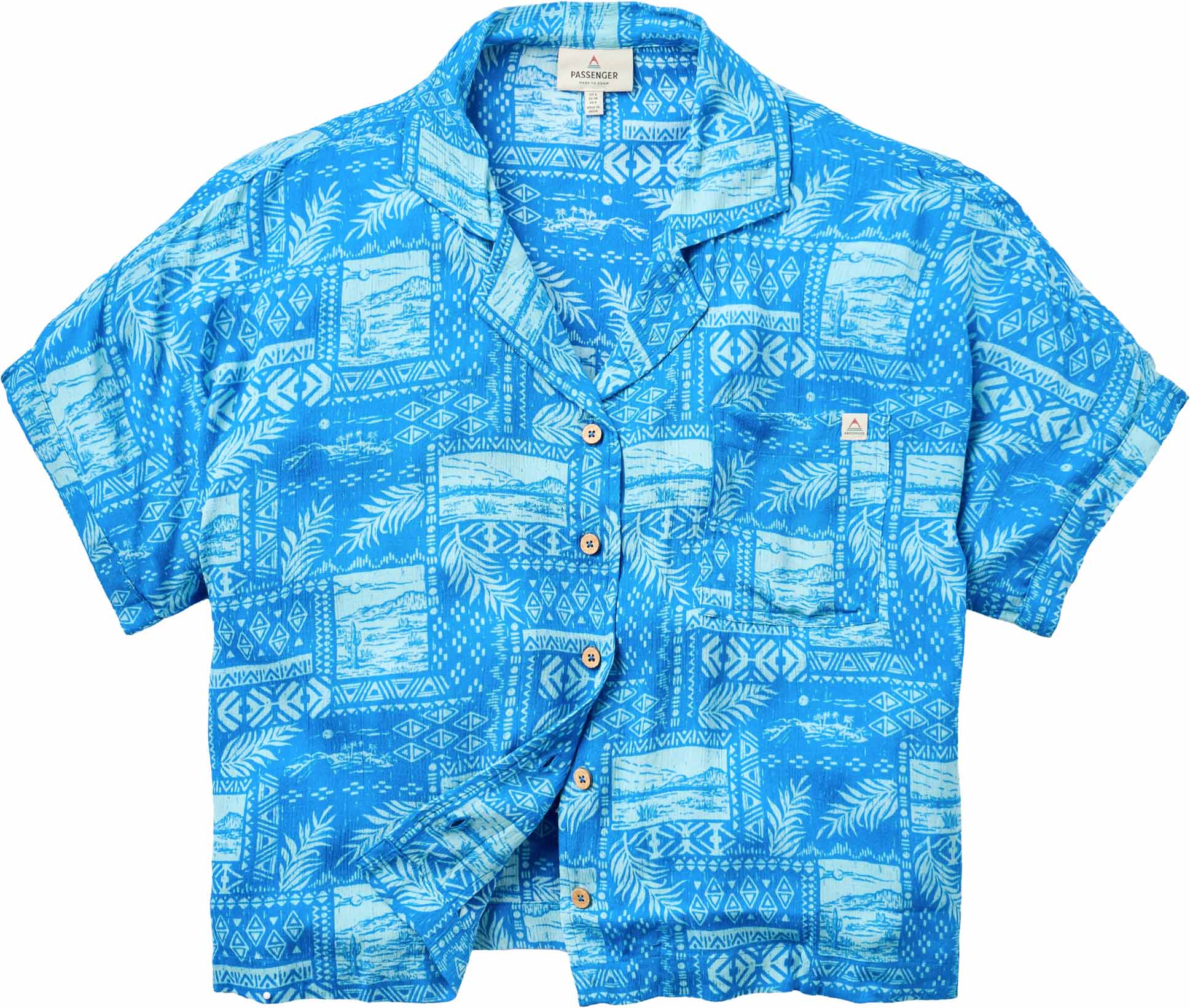 Chemise à manches courtes - Arden SS Shirt Eco Vero Patchwork W Marine Blue en Bois - Taille L - Bleu