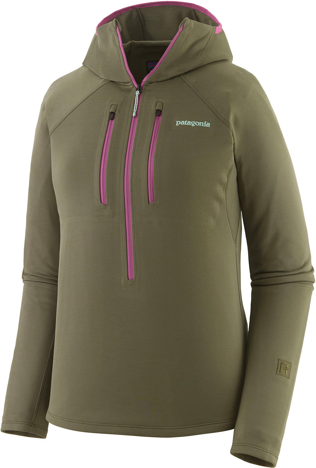 Polaire ultralégère et respirante à capuche zippée - W's R1 Ultralight Hoody Basin Green - Taille M - Vert