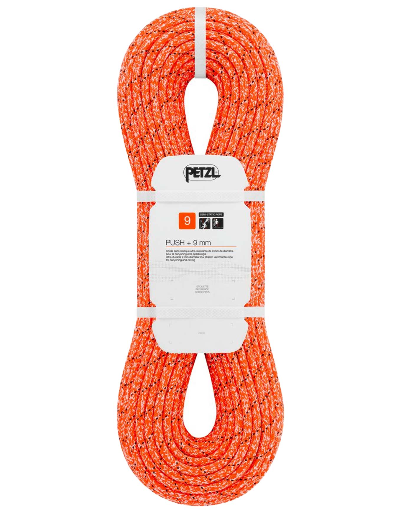 Corde de spéléologie, de canyoning et d'alpinisme semi statique - Push + 9 Mm Orange - Taille 70 m