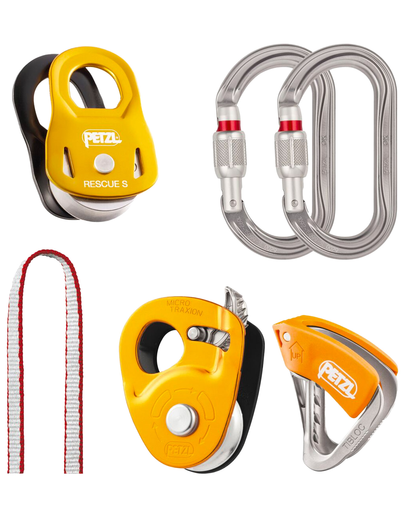 Set de poulies et bloqueurs - Kit Crevasse Rescue en Aluminium - Orange