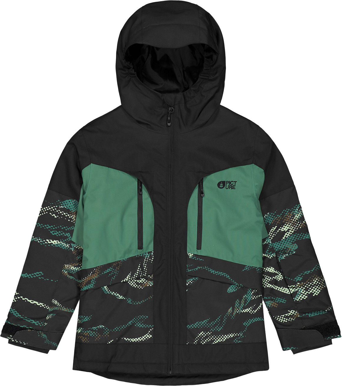 Atmungsaktive und wasserfeste Skijacke Minikoon Jkt Forest Shadow Print Kindergröße 122-135 cm Grün