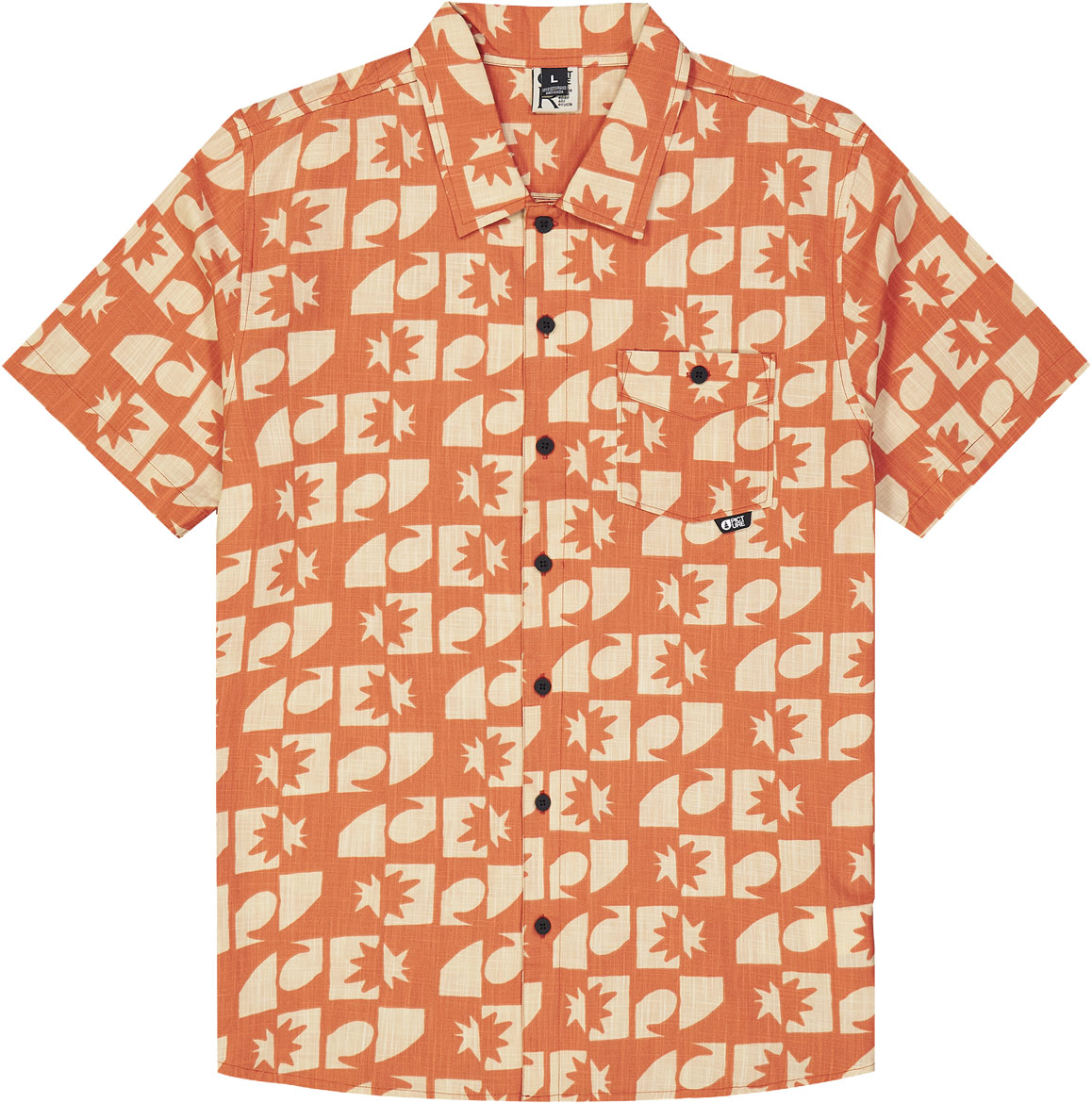 Chemise en coton organique - Mataikona Shirt Sunset Waves Print pour Homme en Coton - Taille S - Orange