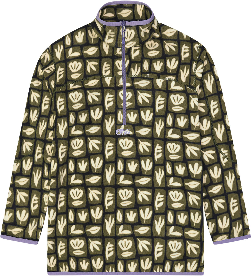 Polaire en polyester recyclé - Inaria 1/4 Printed Light Fleece Cedar Leaf Print - Taille M - Kaki