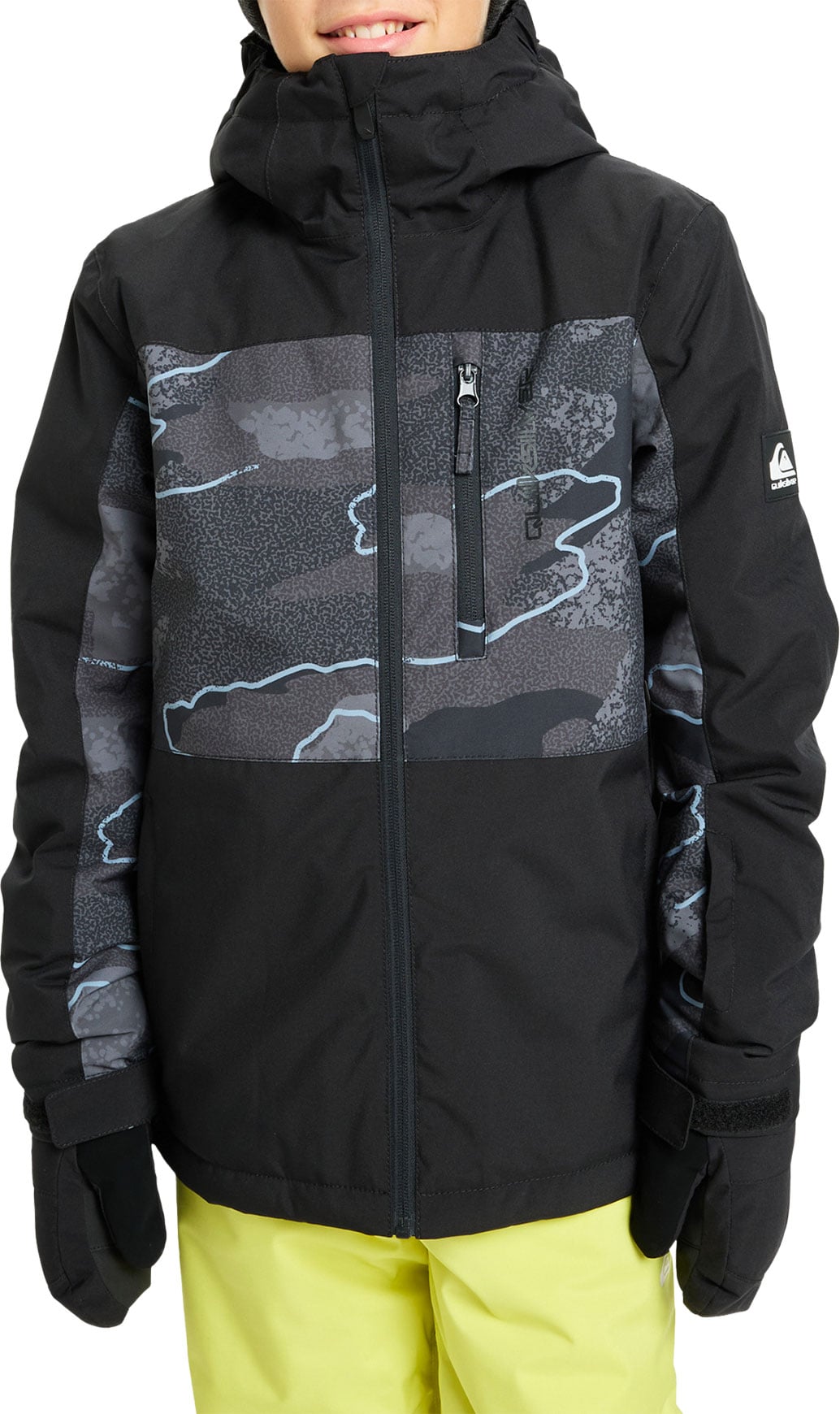 Ski/Snowboardjacke Side Hit Printed Youth Jacket Camostrokes True Black Kindergröße 8 Jahre schwarz