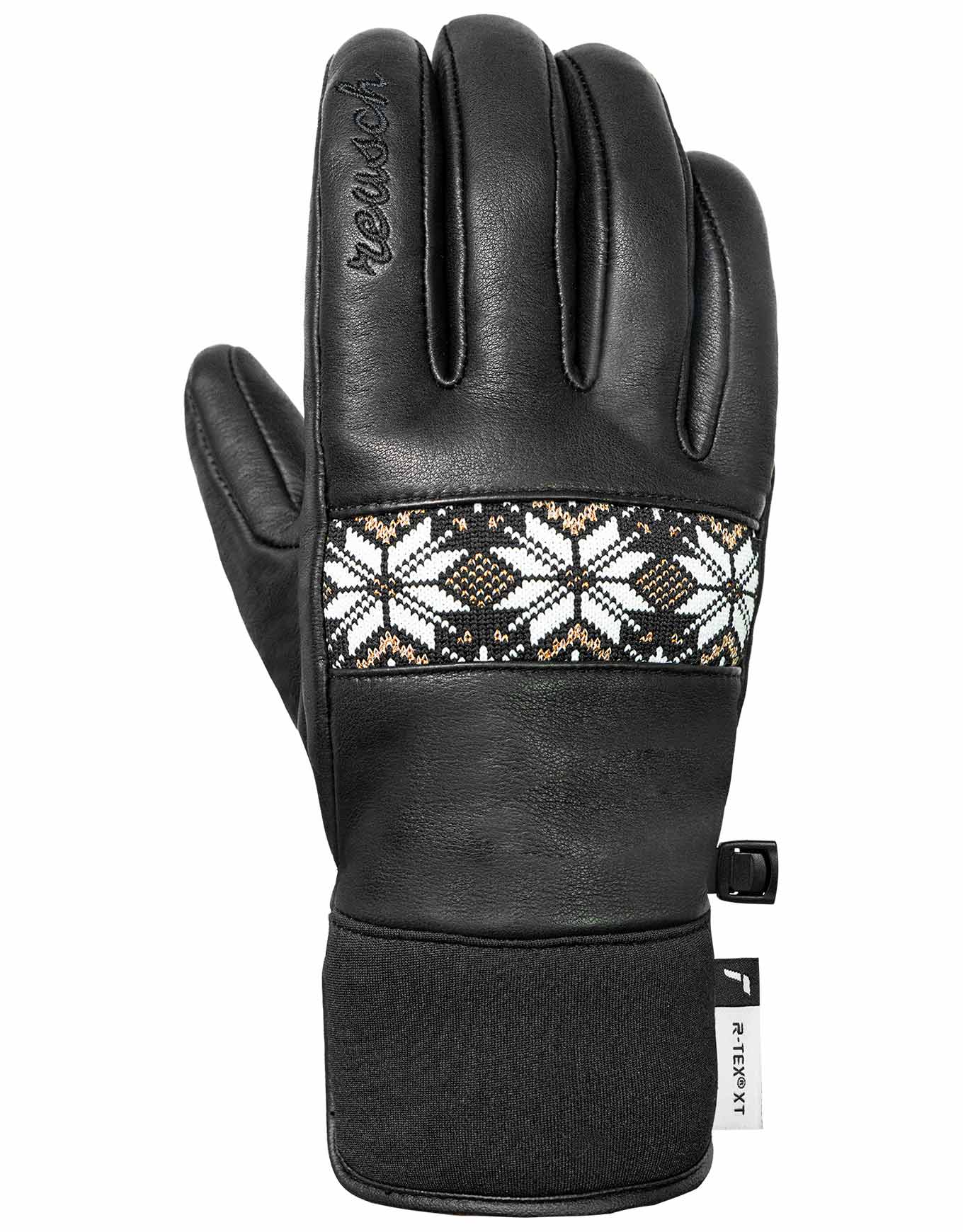 Wasserfeste und warme Skihandschuhe aus Primaloft® Charlize R-TEX® XT Black/White/Gold für Damen aus Leder Größe 7.5 Weiß