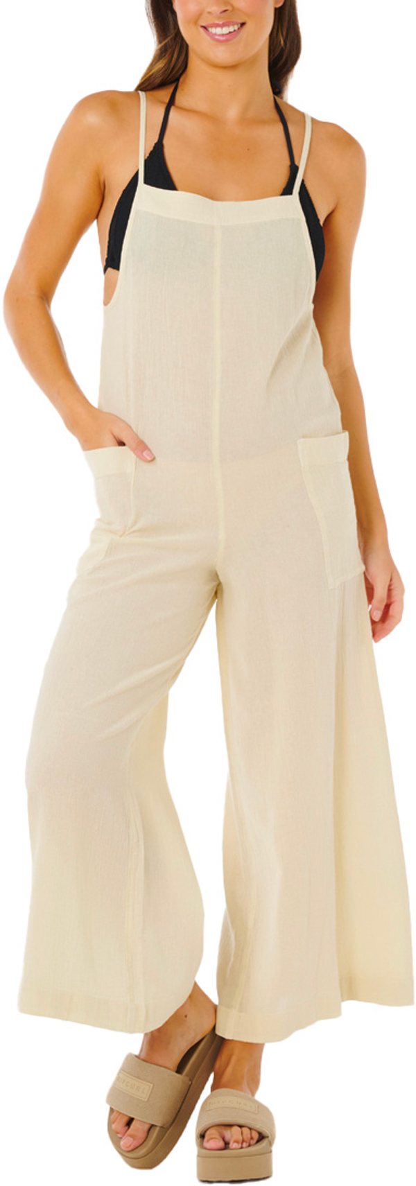 Salopette en popeline de coton à fines bretelles - Classic Surf Jumpsuit Natural en Coton - Taille M - Beige