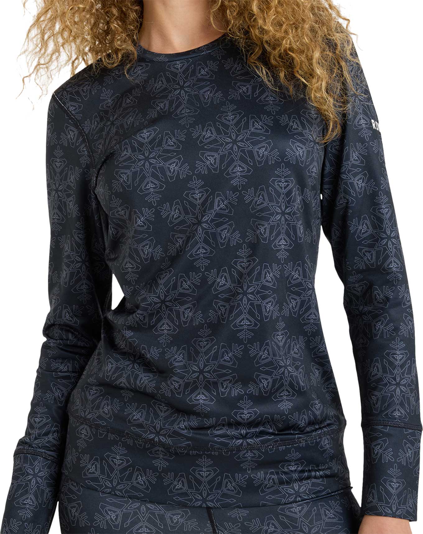 Erste Schicht Technisch Daybreak Brushed Top True Black Snowflakes für Damen Größe M Navy blau