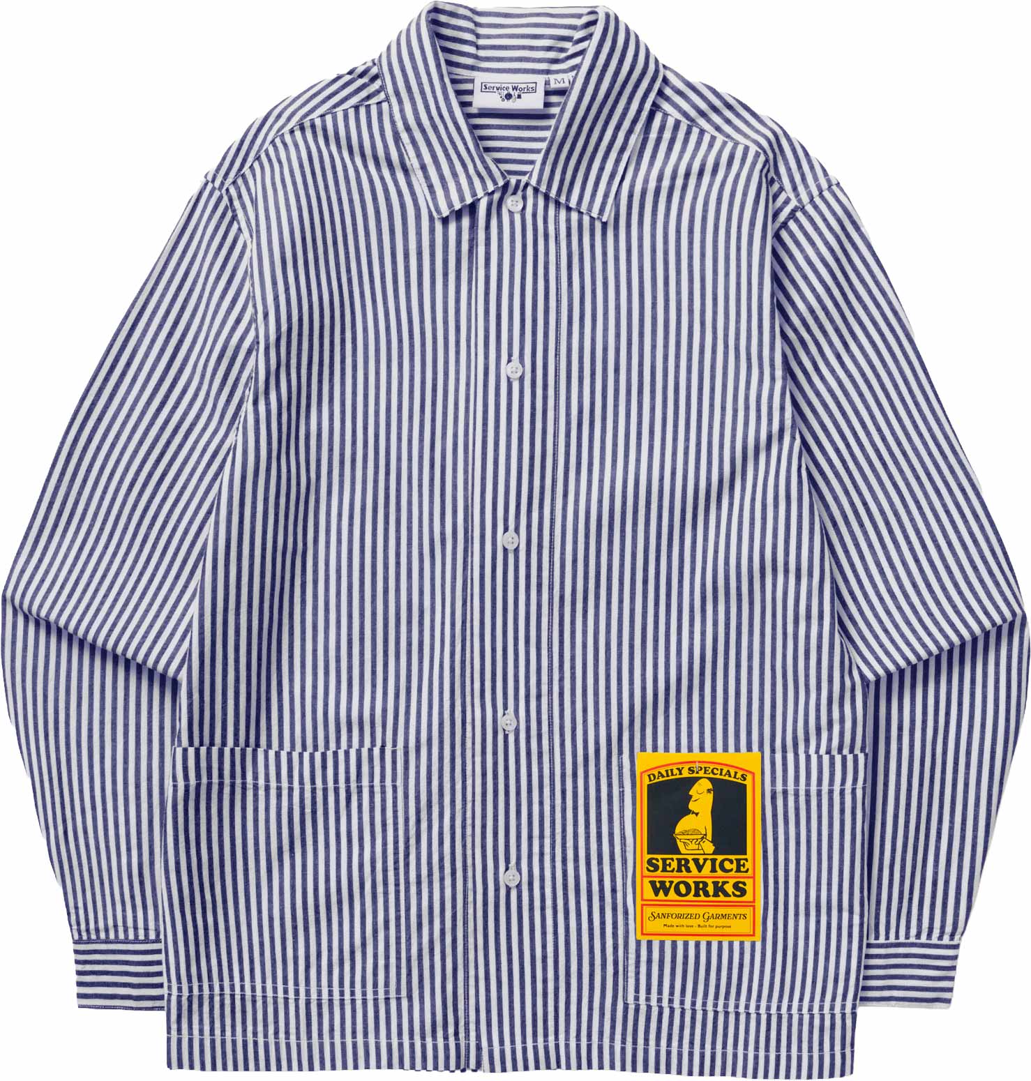 Chemise en coton biologique - Poplin Stripe Waiter Shirt Royal en Coton - Taille L - Bleu