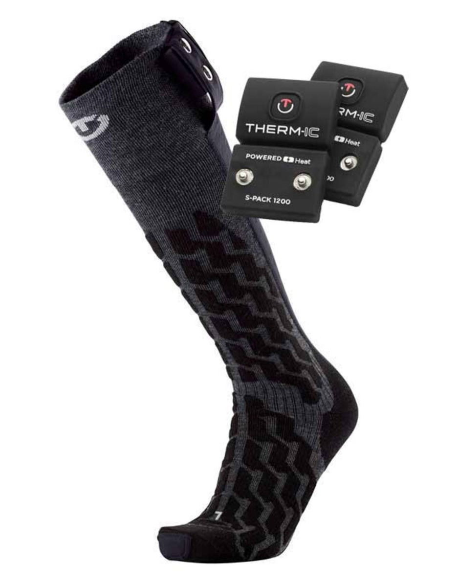 Beheizbare Socken + Batterien Set Heat Fusion Uni + S-1200B aus Wolle Größe 39-41 schwarz